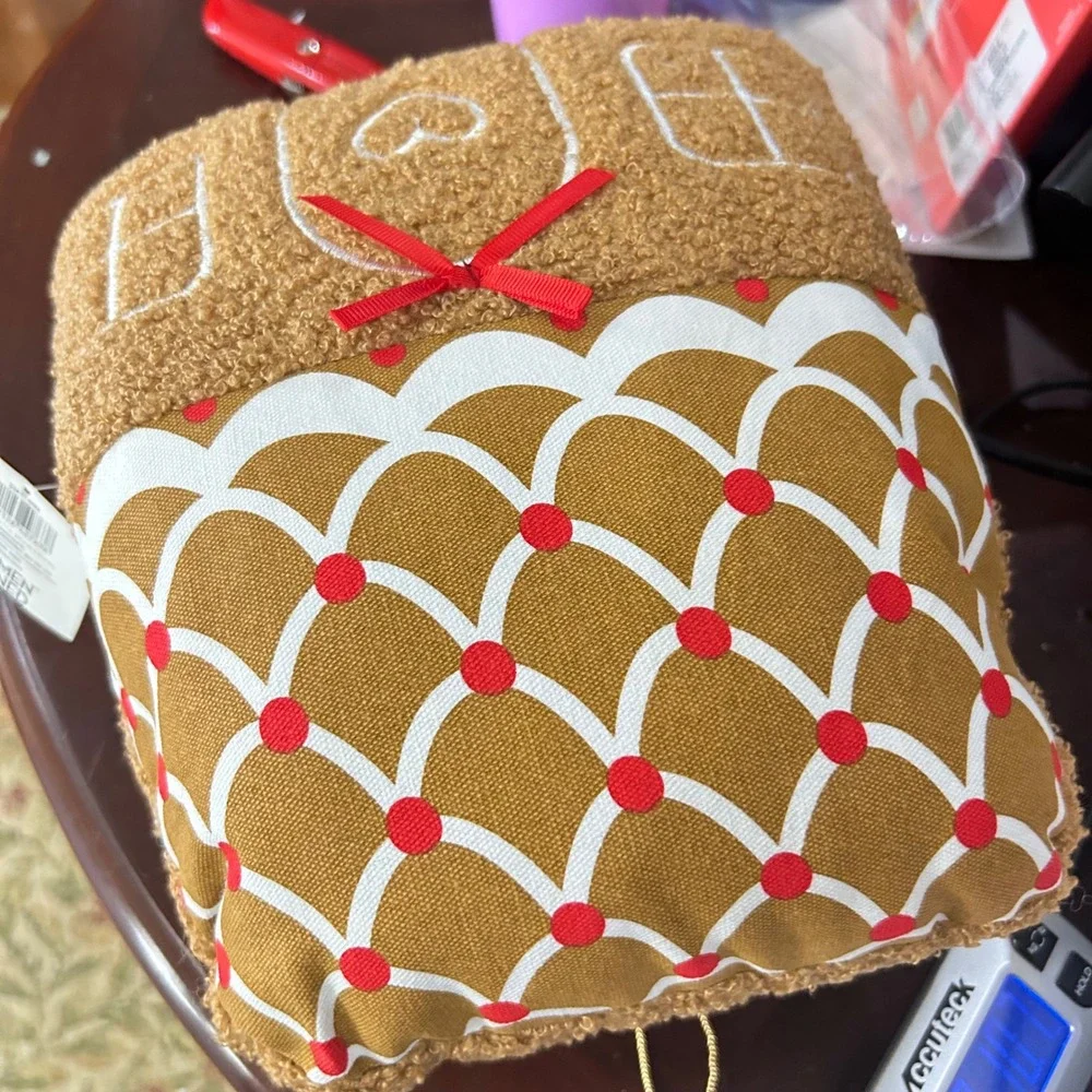 New Women Owned Gingerbread House Pillow Plush Holiday Christmas Decor 11.5